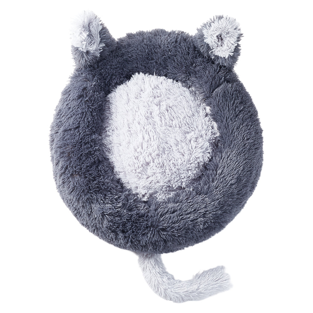 Round Plush Pet Bed with Cute Ears – Calming & Cozy Donut Design for Cats and Dogs