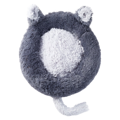 Round Plush Pet Bed with Cute Ears – Calming & Cozy Donut Design for Cats and Dogs