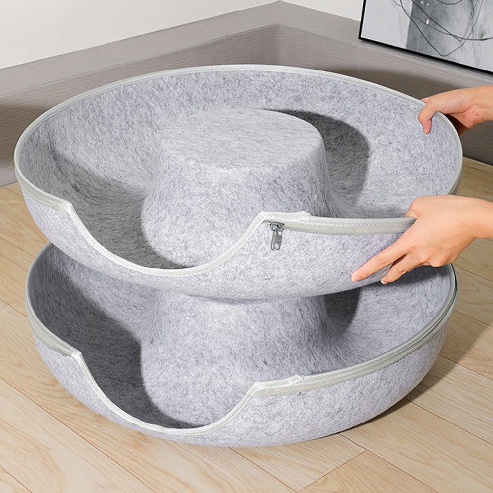 3-in-1 Round Felt Cat Tunnel Bed – Cozy Play Tunnel & Cave for Small Pets