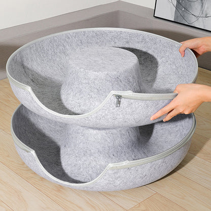 3-in-1 Round Felt Cat Tunnel Bed – Cozy Play Tunnel & Cave for Small Pets