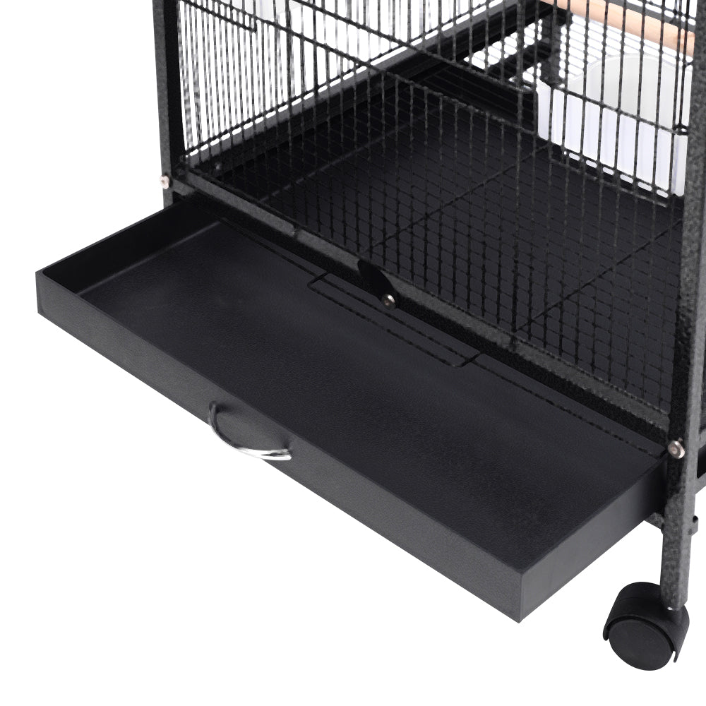 Spacious Open-Top Metal Bird Cage with Casters and Dual Feeding Doors