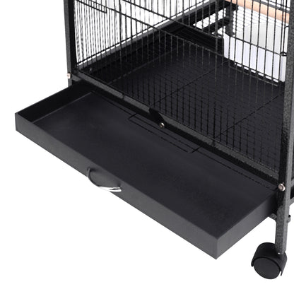 Spacious Open-Top Metal Bird Cage with Casters and Dual Feeding Doors