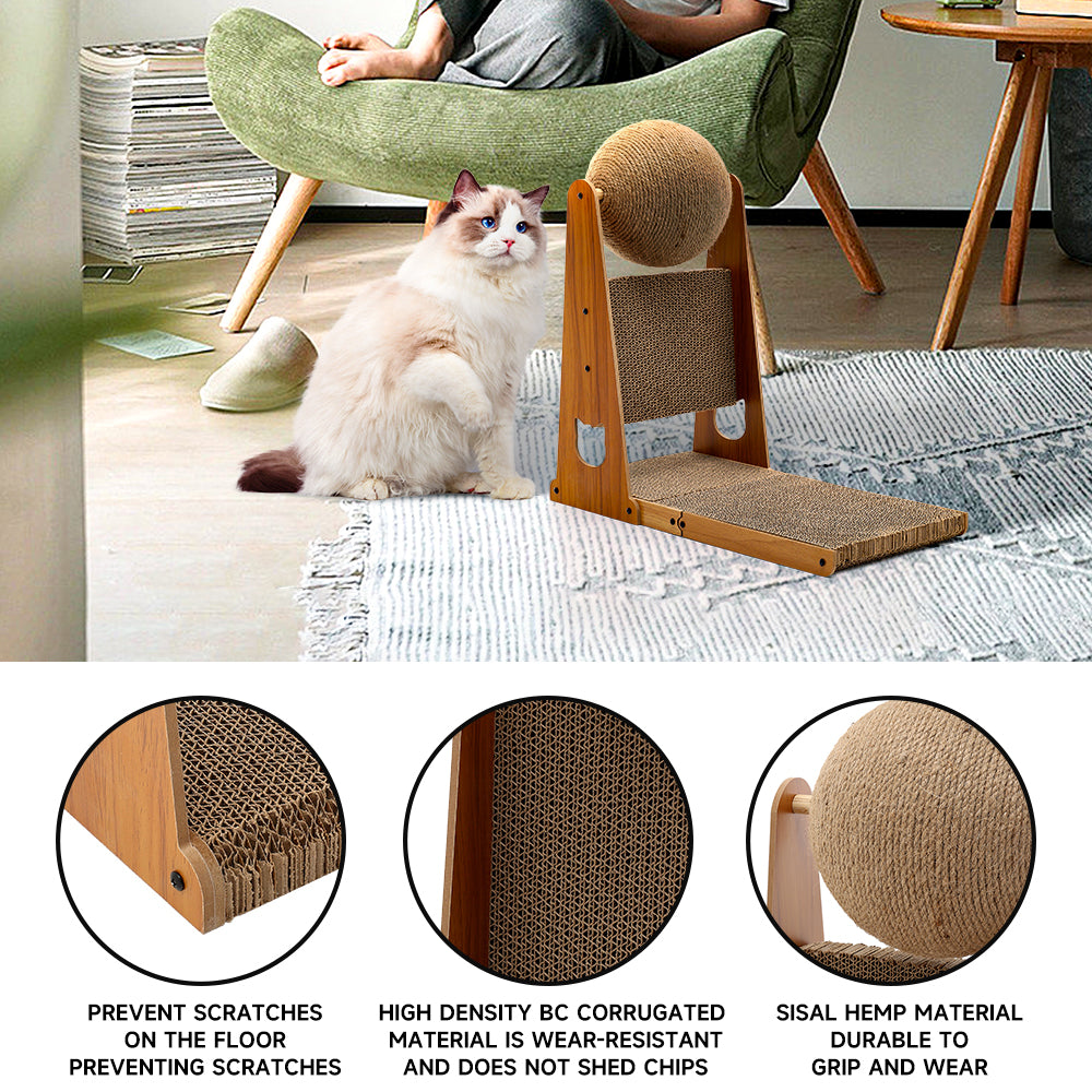 L-Shaped Cat Scratcher with Sisal Ball – Compact Design for Scratching, Climbing & Play