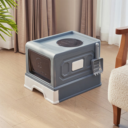 Large Enclosed Cat Litter Box with Drawer, Scoop & Grooming Board – Anti-Splashing, Odour Control, Front Entry & Top Exit