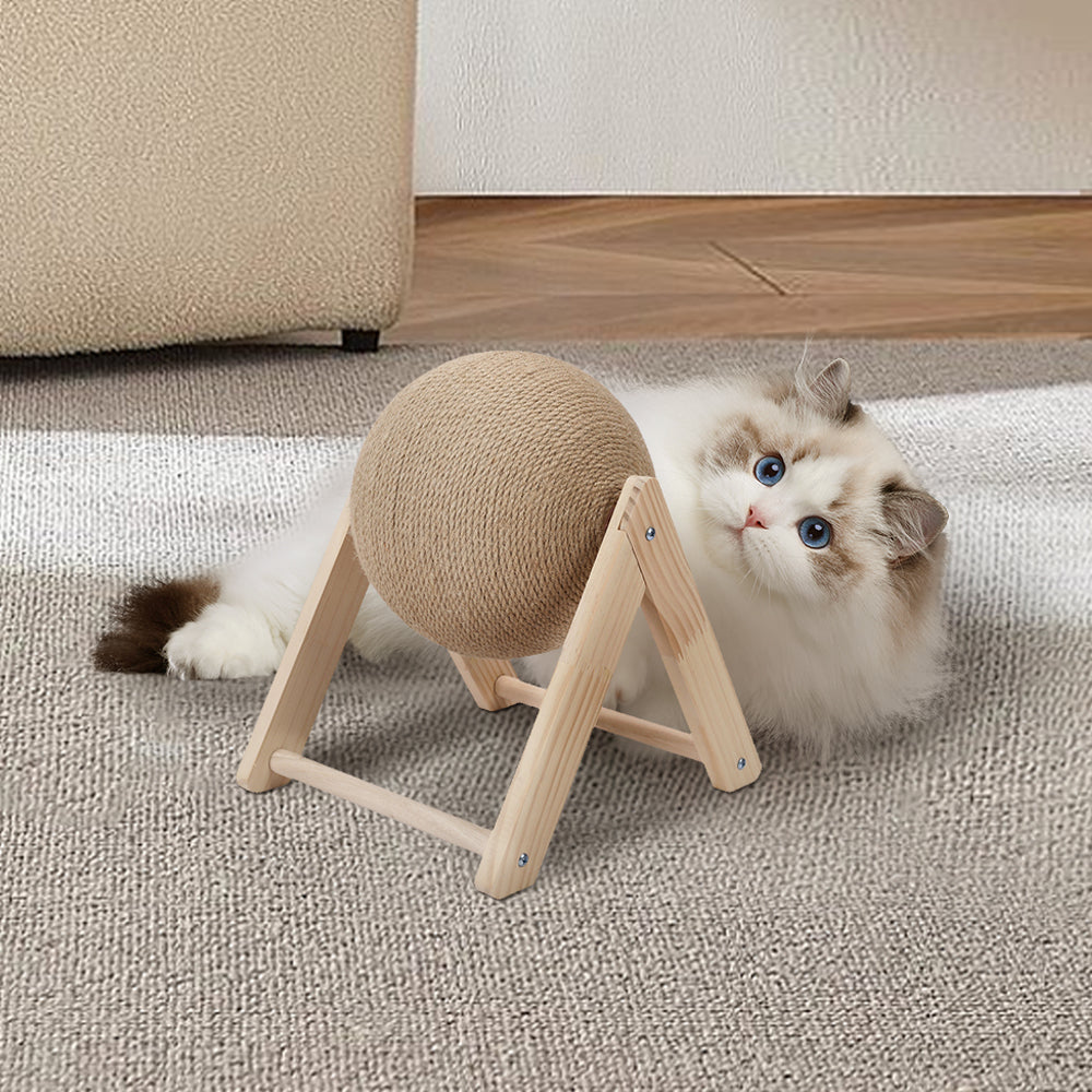 Wooden Cat Scratching Ball – Natural Sisal 360° Spinner Toy for Kittens & Cats