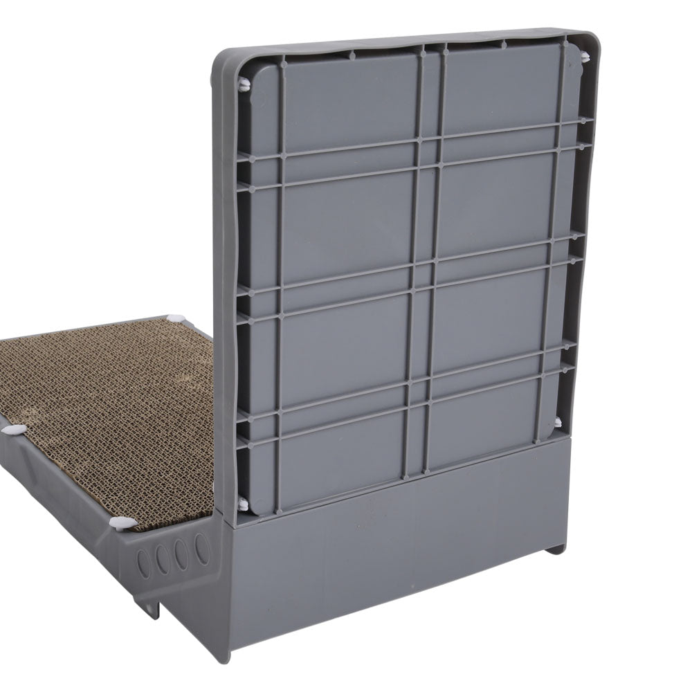 L-Shaped Corrugated Cat Scratcher with Rolling Ball Toys – Wall-Fit Design for Claw Care & Play