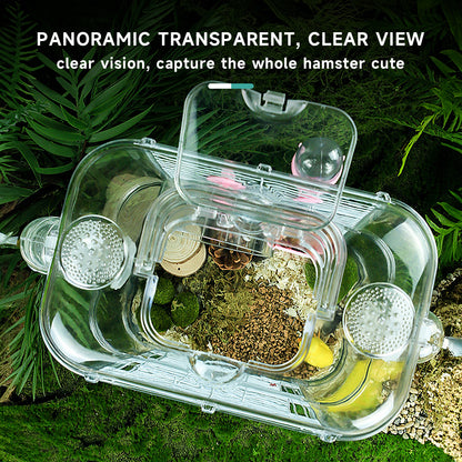 Double-Layer Transparent Hamster Cage with Hidden Handle and Tunnel