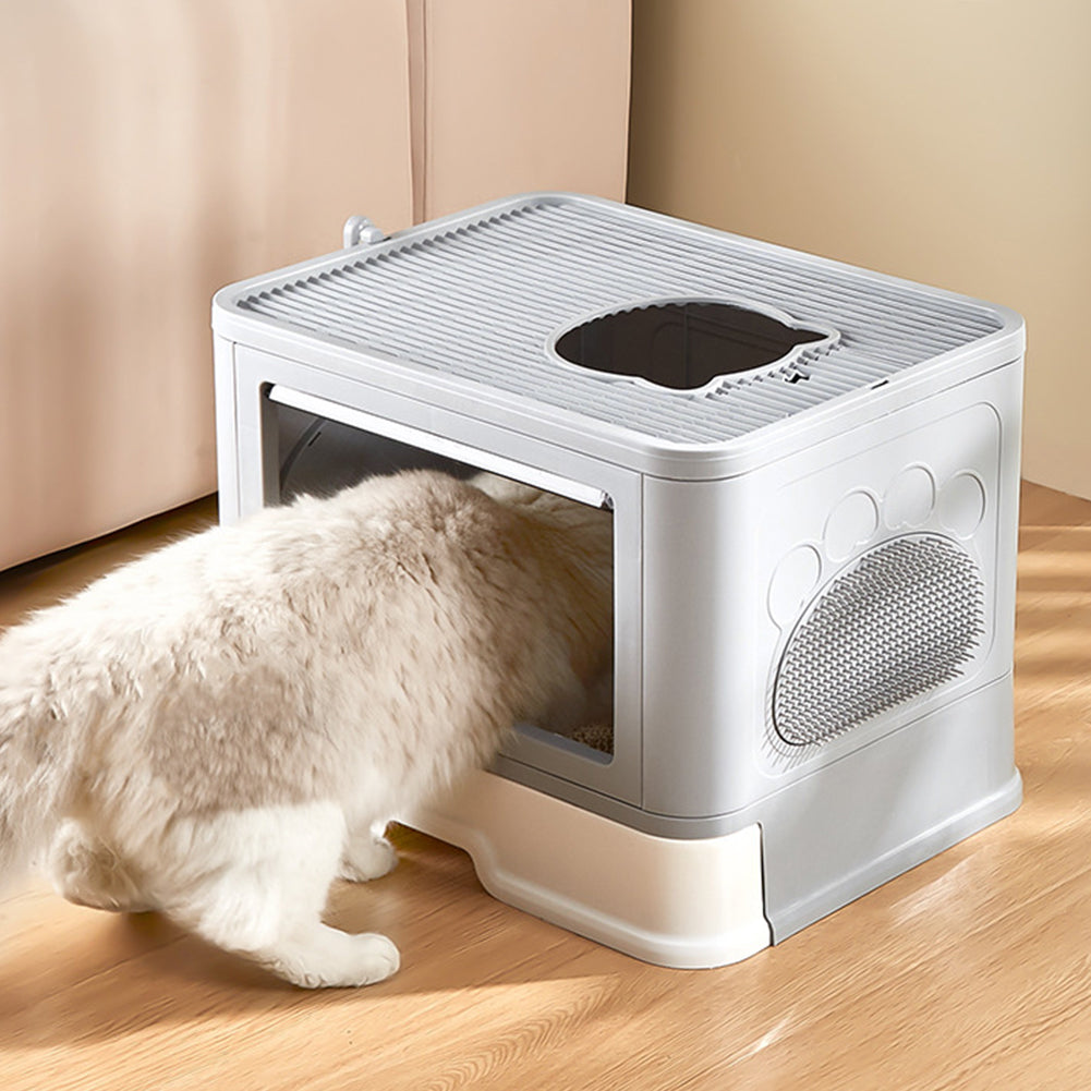 Enclosed Folding Plastic Cat Litter Box with Removable Scoop – Odor Control and Easy Cleaning