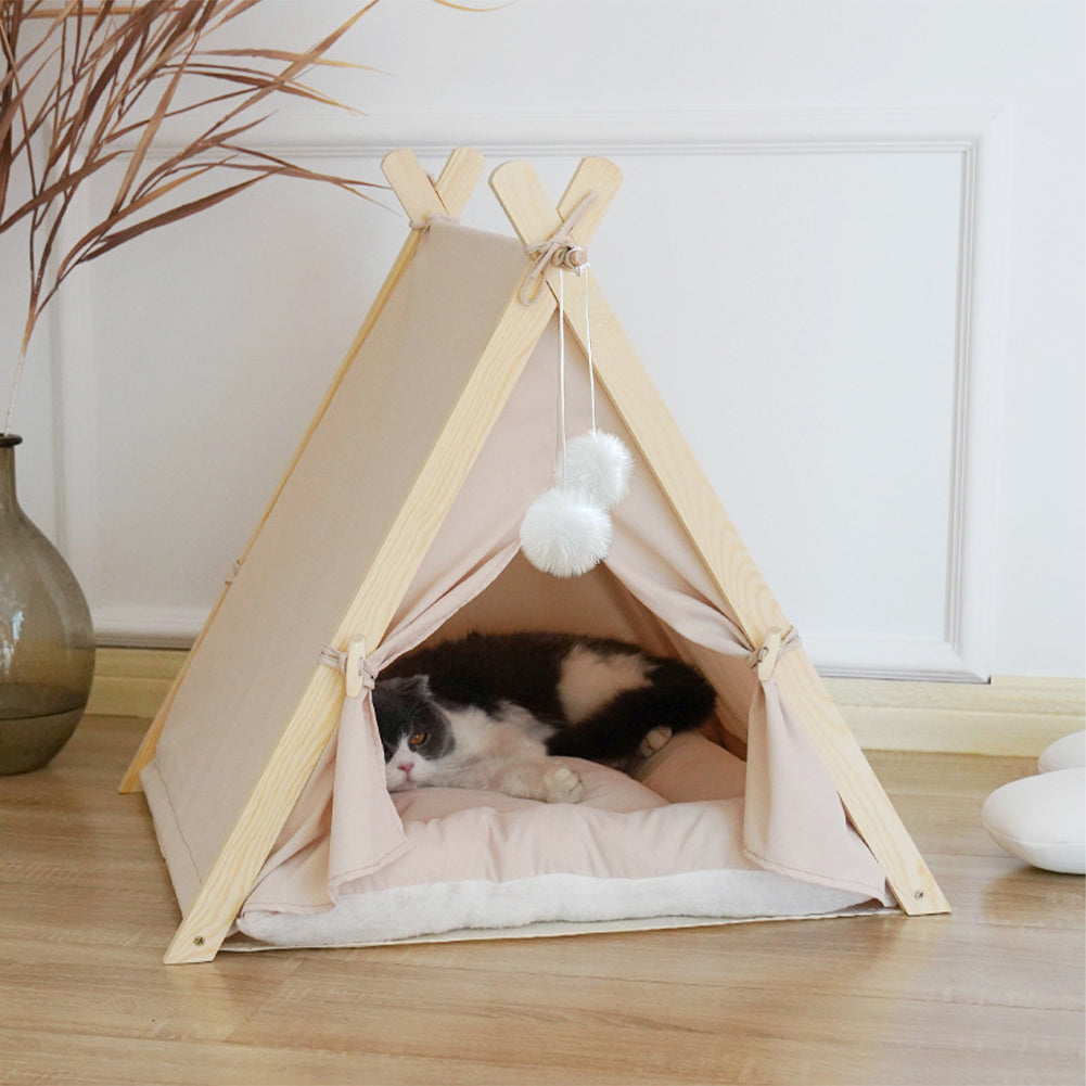 Pet Tent Teepee – Cozy Retreat with Thick Cushion & Sturdy Pine Frame