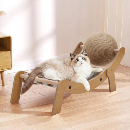 Curved Cat Scratching Board with Sisal Ball – Durable Lounge & Scratch Surface with Wooden Frame