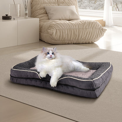 Dark Grey Anti-Slip Pet Bed with Plush Interior & Removable Cover