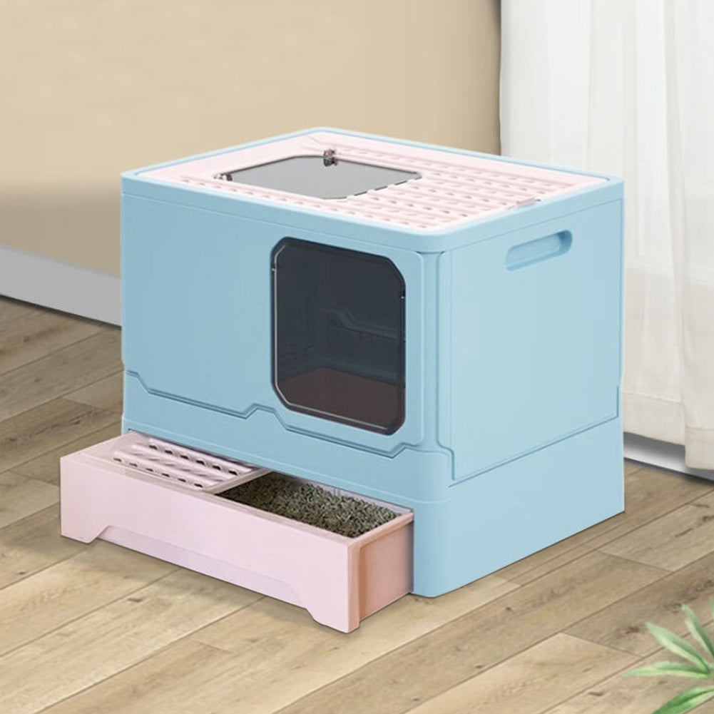 Foldable Enclosed Cat Litter Box with Pull-Out Drawer and Scoop – Odour-Controlled, Easy-Clean Design