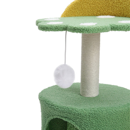 Plush Cat Tree with Sisal Scratching Post, Cozy Hideaway, and Hanging Toy – Space-Saving Activity Center
