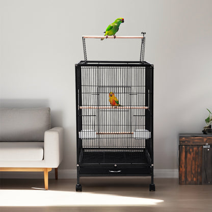 Open-Top Metal Bird Cage with Casters and Dual Feeding Doors