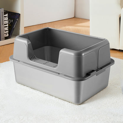 Semi-Enclosed Anti-Splash Cat Litter Box with Stainless Steel Base and Scoop
