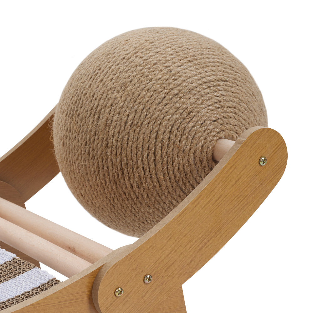 Curved Cat Scratching Board with Sisal Ball – Durable Lounge & Scratch Surface with Wooden Frame