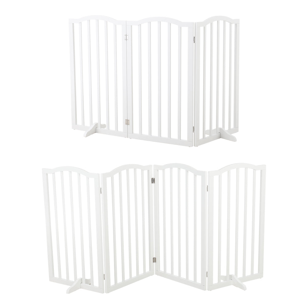 Foldable Freestanding 3/4-Panel Wooden Pet Gate with Base — Expandable Barrier for Pets