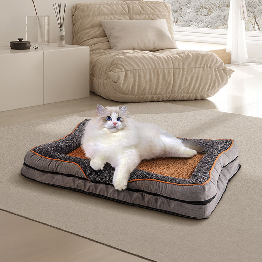 Medium-Sized Anti-Slip Plush Pet Sleeping Bed with Elevated Pillow and Removable Cover