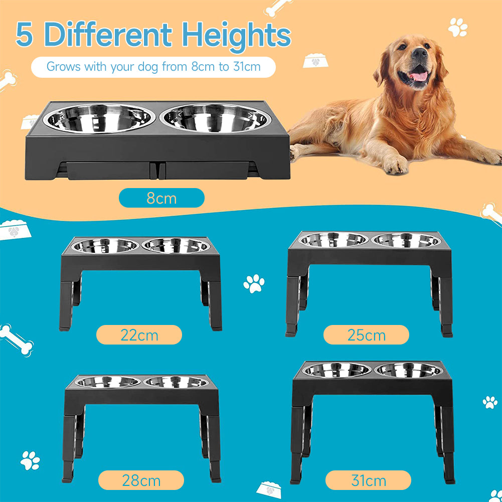 Adjustable Elevated Pet Feeder with 2 Stainless Steel Bowls – Noise-Free, Foldable Design
