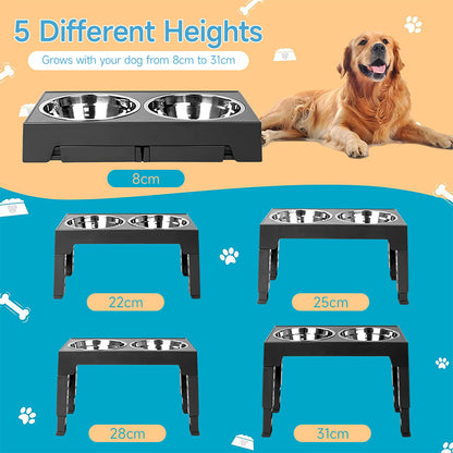 Adjustable Elevated Pet Feeder with 2 Stainless Steel Bowls – Noise-Free, Foldable Design
