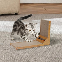 L-Shaped Corrugated Cat Scratcher with Toys – Space-Saving, Durable, and Cat-Friendly Design