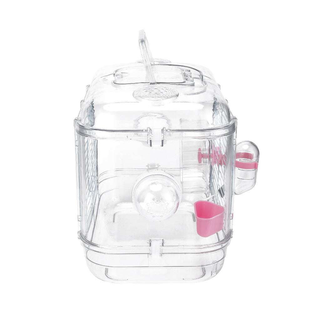 Double-Layer Transparent Hamster Cage with Hidden Handle and Tunnel