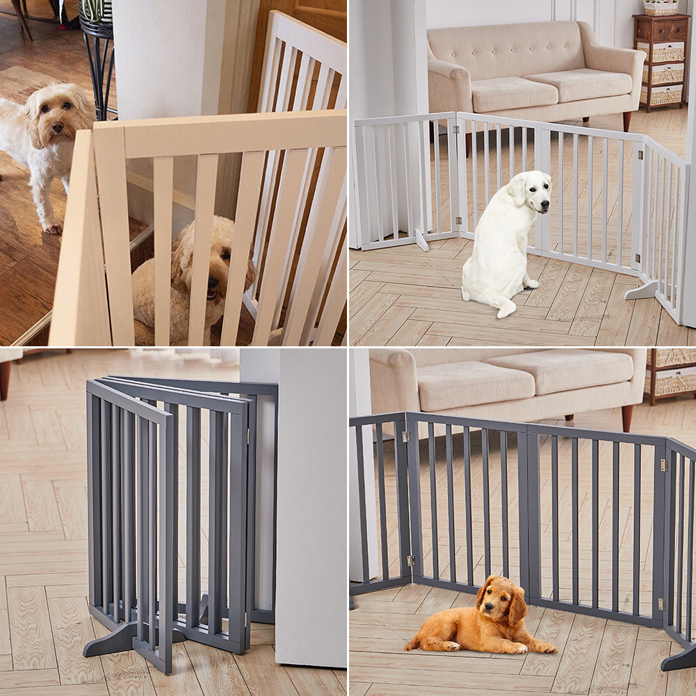 Wooden Foldable Freestanding 4-Panel Pet Gate – Sturdy, MDF Design for Indoor Use
