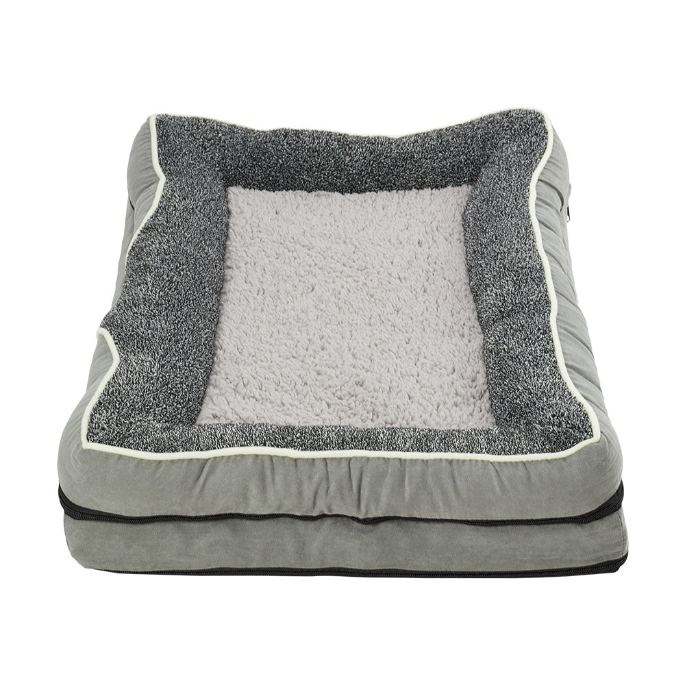 Light Grey Anti-Slip Pet Bed with Plush Interior & Removable Cover
