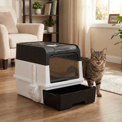 Large Enclosed Cat Litter Box – Foldable Design with UVC Sterilization and Odour Control
