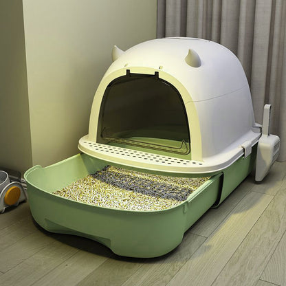 Fully Enclosed Cat Litter Box with Pull-Out Drawer and Deodorizer – Space-Saving, Odour-Reducing Design