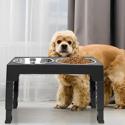 Adjustable Elevated Pet Feeder with 2 Stainless Steel Bowls – Noise-Free, Foldable Design