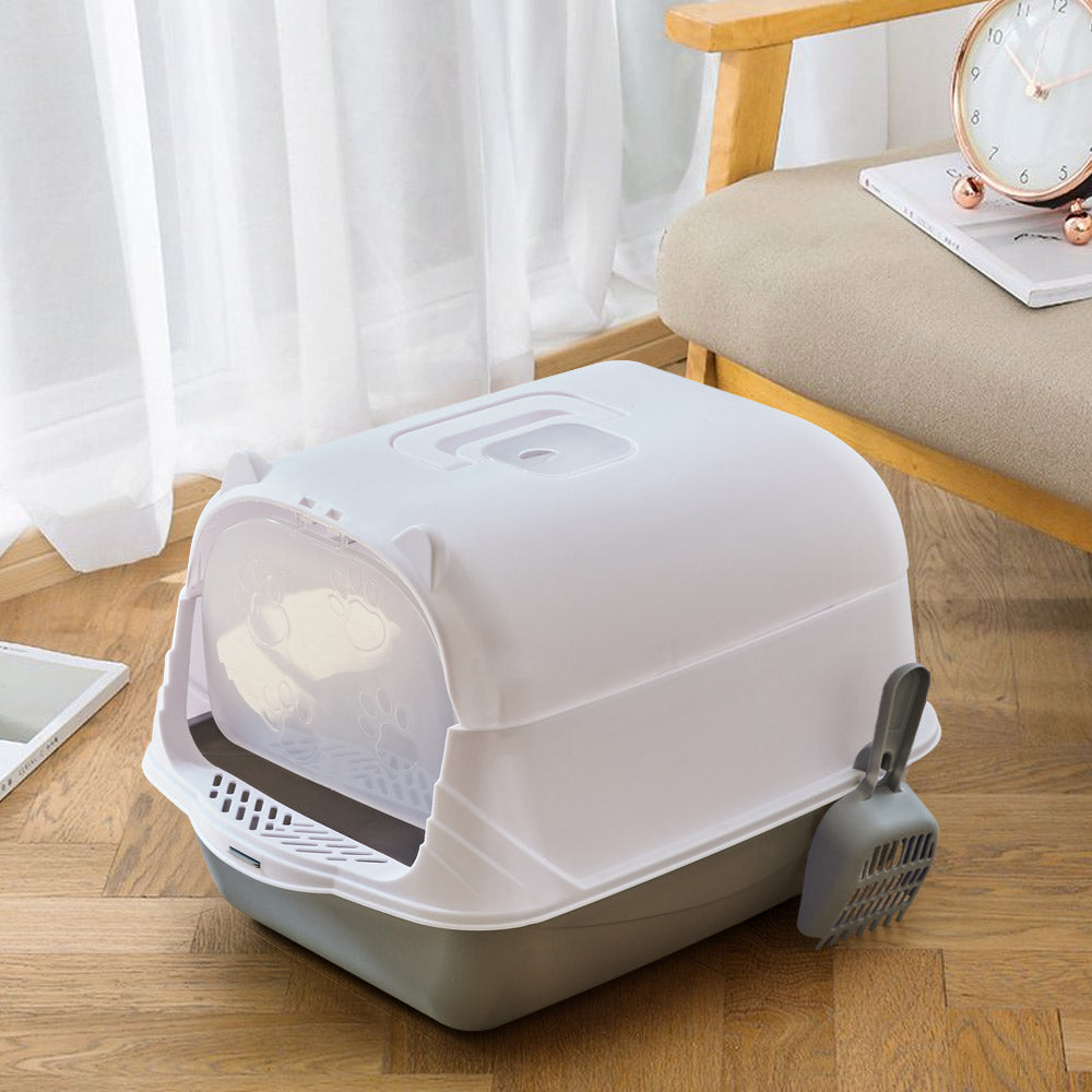 Detachable Cat Litter Box with Deodorising Compartment – Grey & White, Easy-to-Clean Design