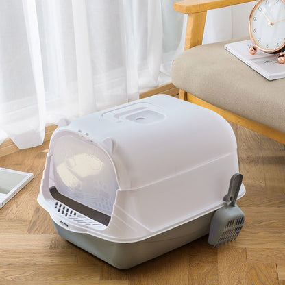 Detachable Cat Litter Box with Deodorising Compartment – Grey & White, Easy-to-Clean Design