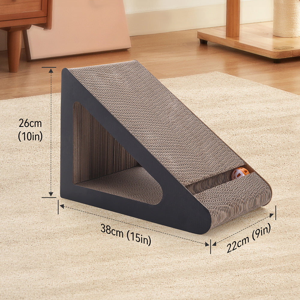 Triangle Corrugated Cardboard Cat Scratcher with Bell Ball – Corner-Friendly Design