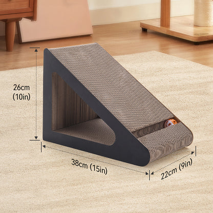 Triangle Corrugated Cardboard Cat Scratcher with Bell Ball – Corner-Friendly Design