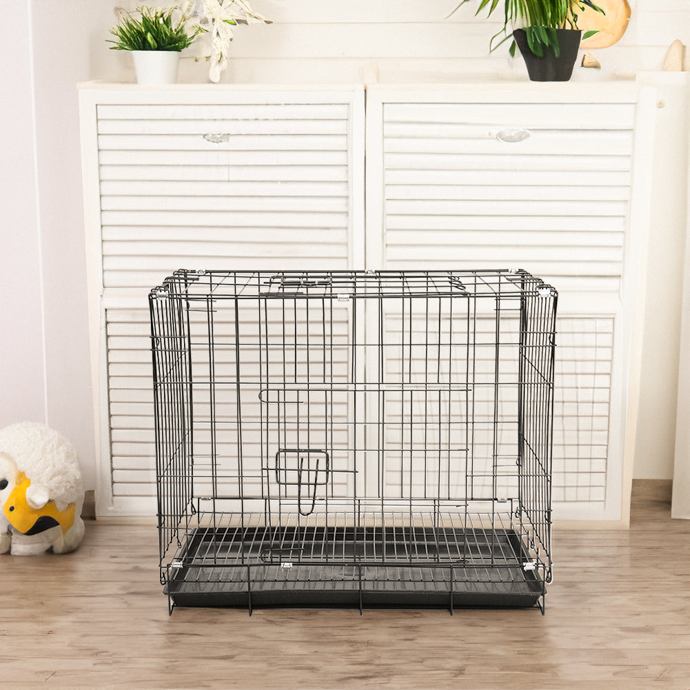 Foldable Wire Pet Crate with Dual Doors and Removable Tray – Secure & Easy-Clean Kennel for Small Pets
