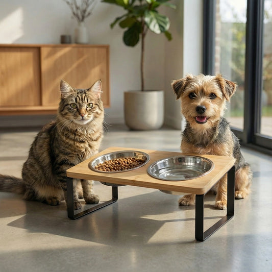 Elevated Dual-Bowl Pet Feeder – Stylish & Comfortable Feeding Stand for Cats and Dogs