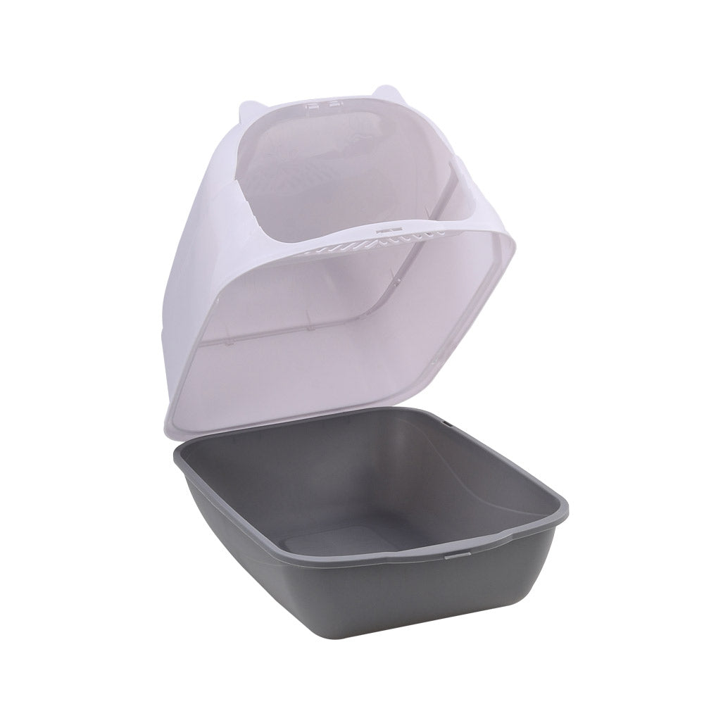 Detachable Cat Litter Box with Deodorising Compartment – Grey & White, Easy-to-Clean Design