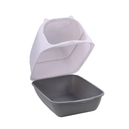 Detachable Cat Litter Box with Deodorising Compartment – Grey & White, Easy-to-Clean Design