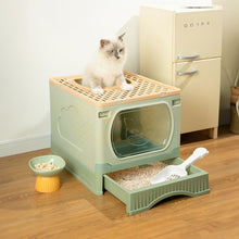 Foldable Top-Entry Cat Litter Box with Drawer and Scoop – Enclosed, Splash-Proof & Odor-Resistant Design