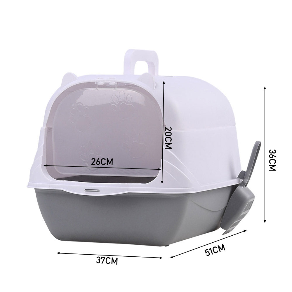 Detachable Cat Litter Box with Deodorising Compartment – Grey & White, Easy-to-Clean Design