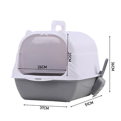 Detachable Cat Litter Box with Deodorising Compartment – Grey & White, Easy-to-Clean Design
