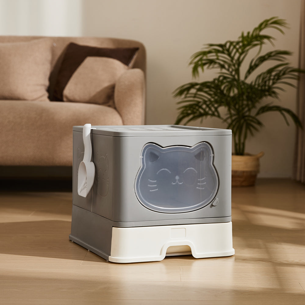 Hooded Cat Litter Box with Odour Control and Top Entry Design