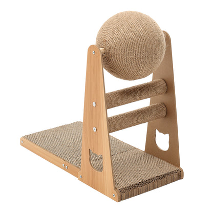 L-Shaped Cat Scratcher with Interactive Sisal Ball for Indoor Play and Climbing