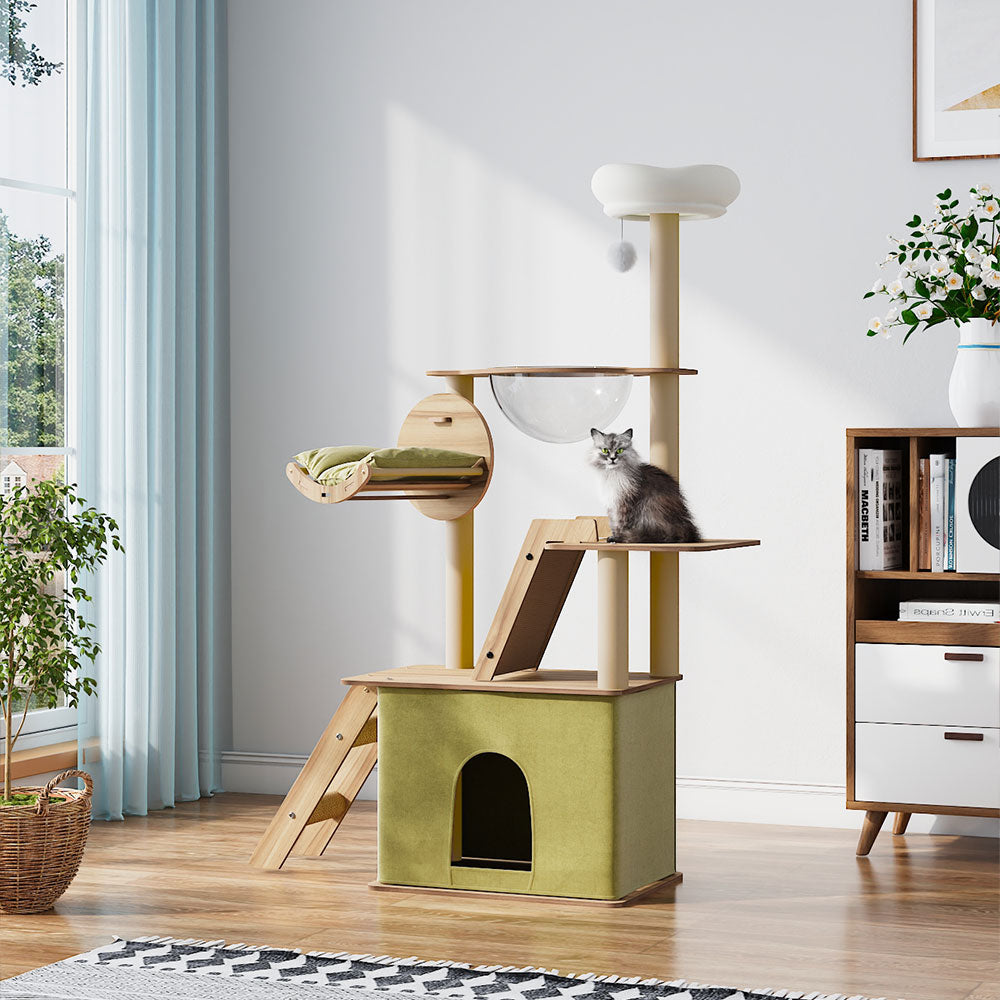 Luxurious 6-Tier Cat Tower with Scratching Board, Rotatable Hammock & Acrylic Capsule – Space-saving Multifunctional Playground