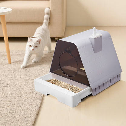 Large Enclosed Cat Litter Box with Bamboo Charcoal Deodorizer – Multi-Cat, Odor-Control, Anti-Tracking Design
