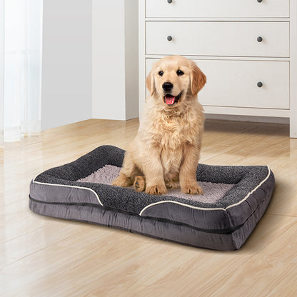 Dark Grey Anti-Slip Pet Bed with Plush Interior & Removable Cover