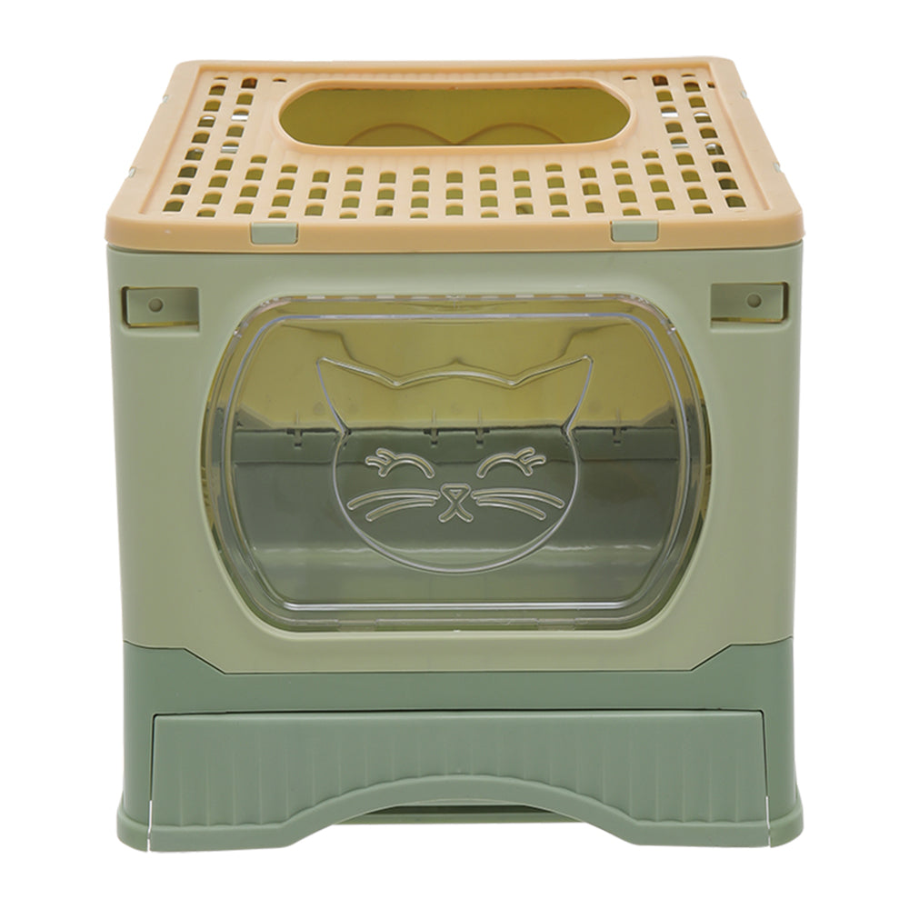 Foldable Top-Entry Cat Litter Box with Drawer and Scoop – Enclosed, Splash-Proof & Odor-Resistant Design