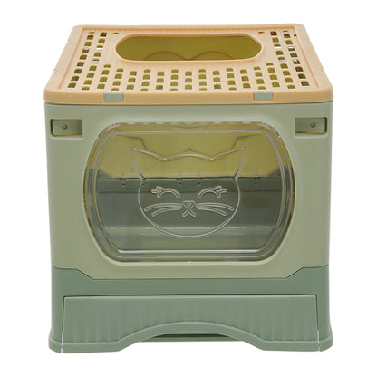 Foldable Top-Entry Cat Litter Box with Drawer and Scoop – Enclosed, Splash-Proof & Odor-Resistant Design